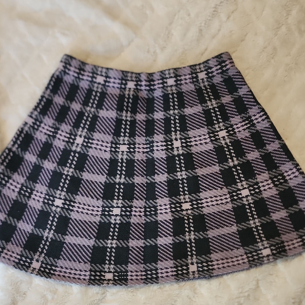Plaid A-Line Skirt in Purple and Black